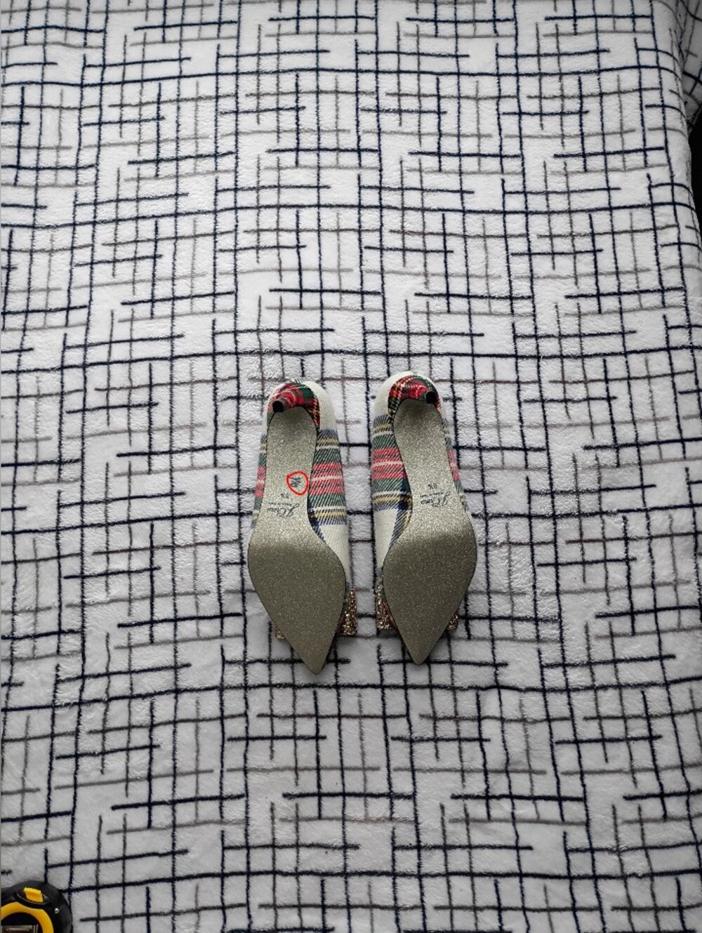 J. Crew Colette Pumps Plaid Gold Glitter Bow Pointed Toe Heels Size 8.5 NWOT - Picture 8 of 8